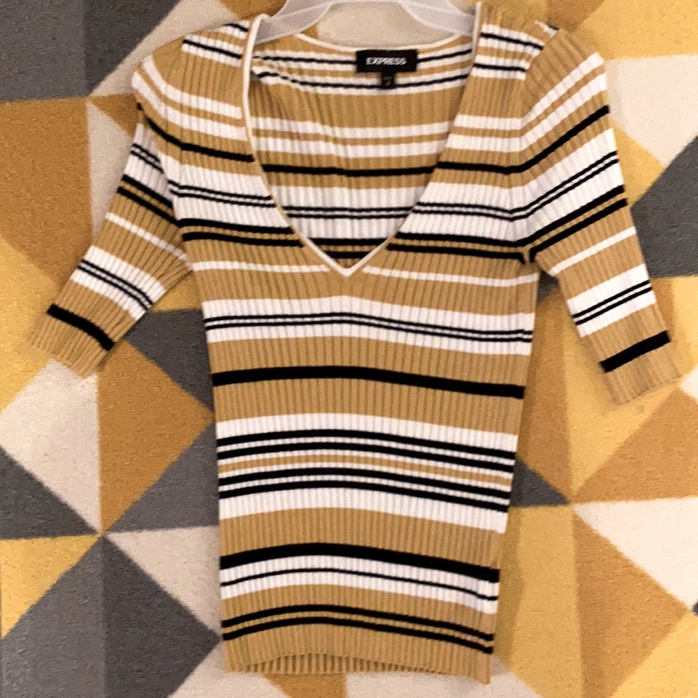 Express striped V neck sweater S